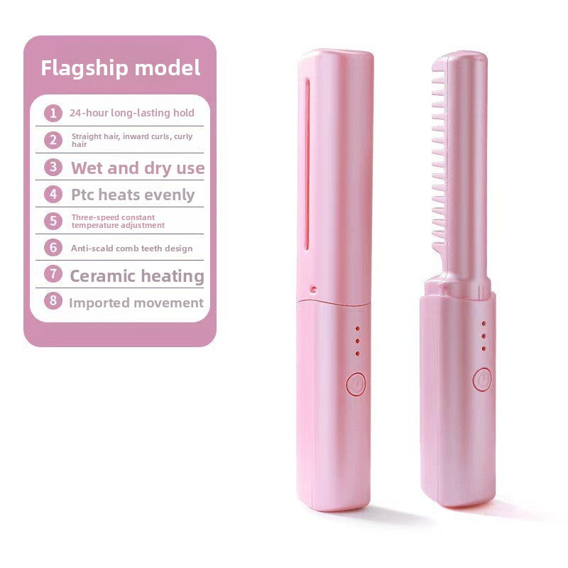 Rechargeable Cordless Lightweight Travel Straightening/Curling Hair Comb