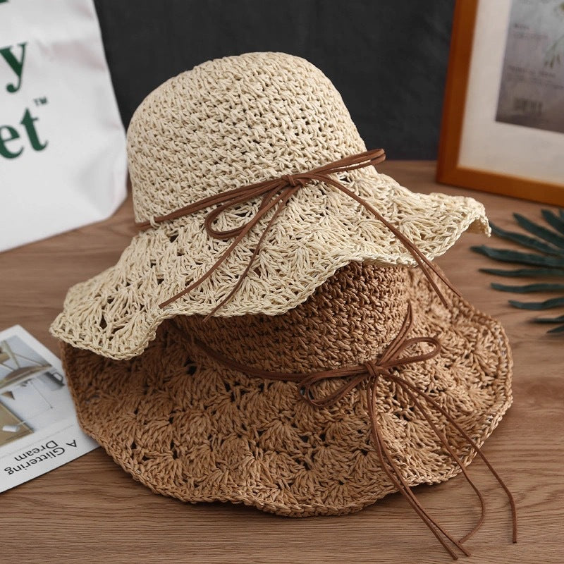 Pretty Hand-Woven Wide Brim Straw Summer Hat