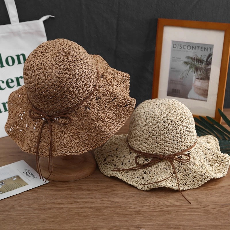 Pretty Hand-Woven Wide Brim Straw Summer Hat