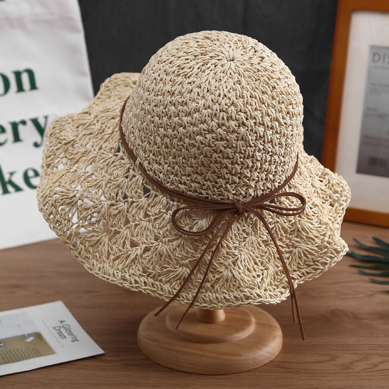 Pretty Hand-Woven Wide Brim Straw Summer Hat
