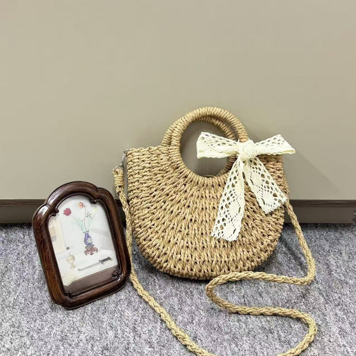 Handwoven Crossbody Straw Bag
