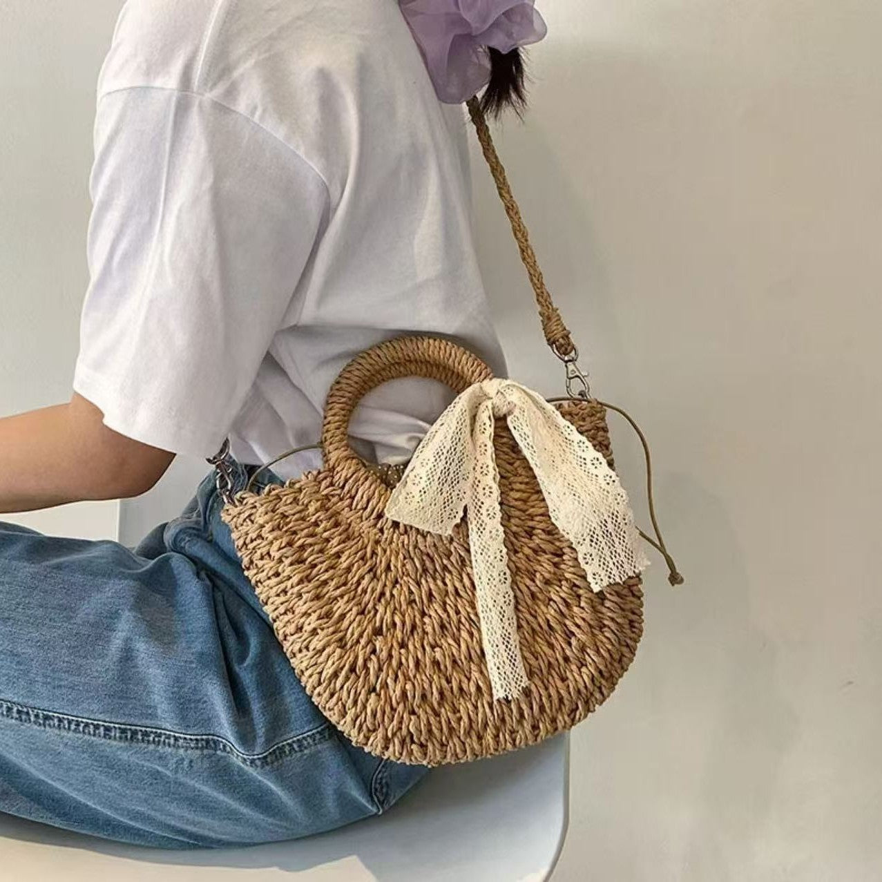 Handwoven Crossbody Straw Bag