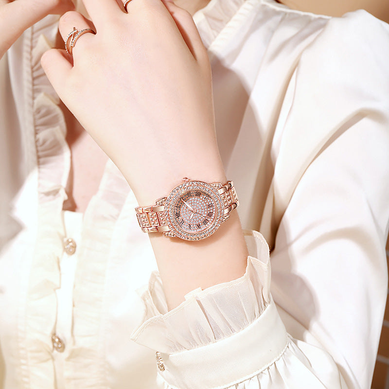Luxury Rose Gold Diamond Quartz Watch