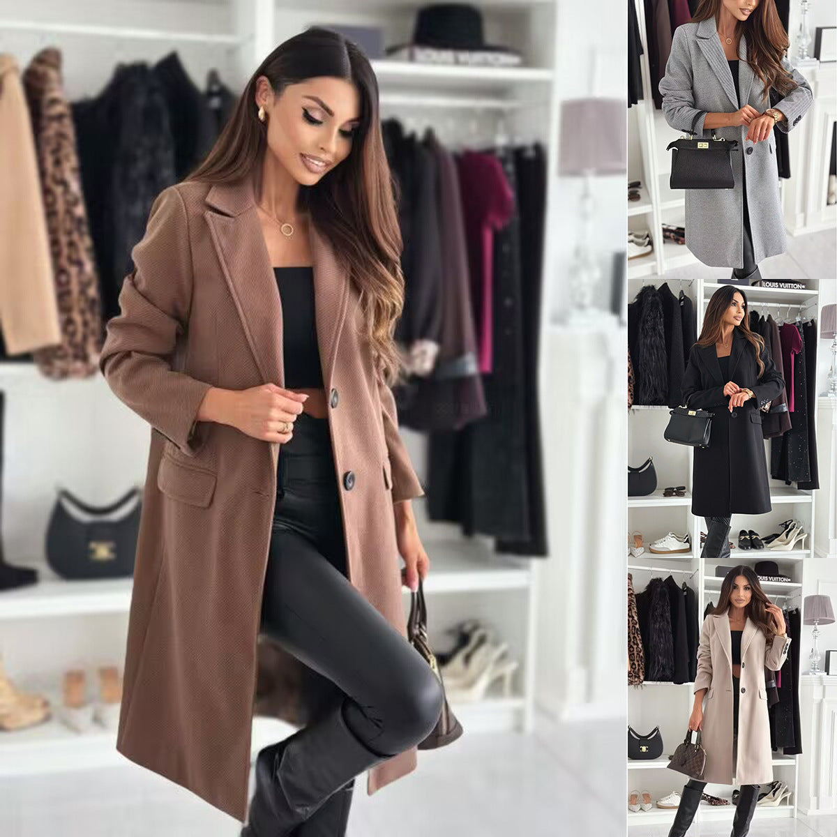 Womens Single-Breasted Wool Coat