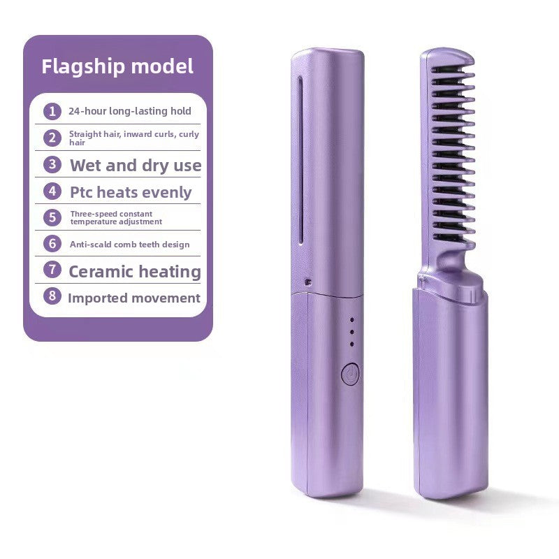Rechargeable Cordless Lightweight Travel Straightening/Curling Hair Comb