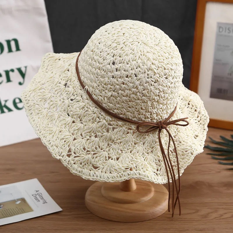 Pretty Hand-Woven Wide Brim Straw Summer Hat