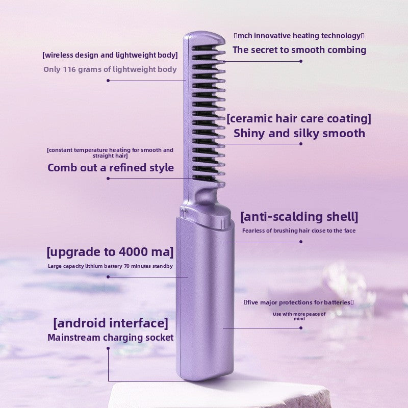Rechargeable Cordless Lightweight Travel Straightening/Curling Hair Comb