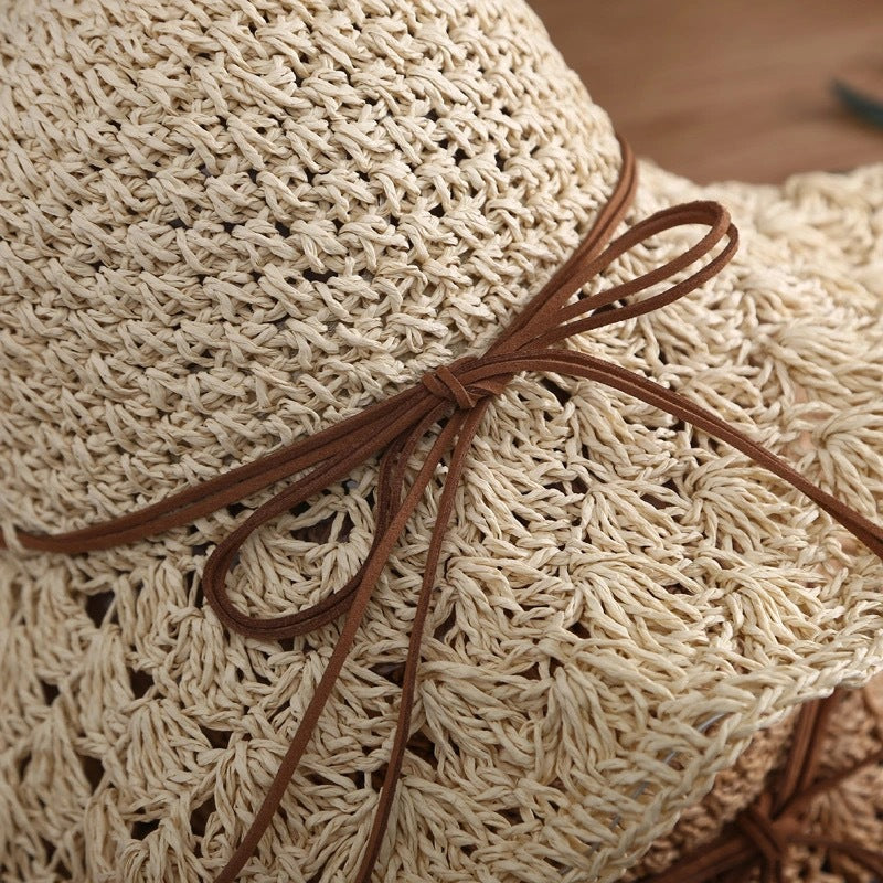Pretty Hand-Woven Wide Brim Straw Summer Hat