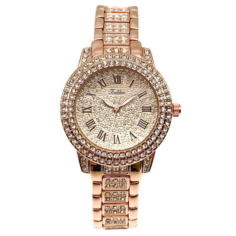 Luxury Rose Gold Diamond Quartz Watch